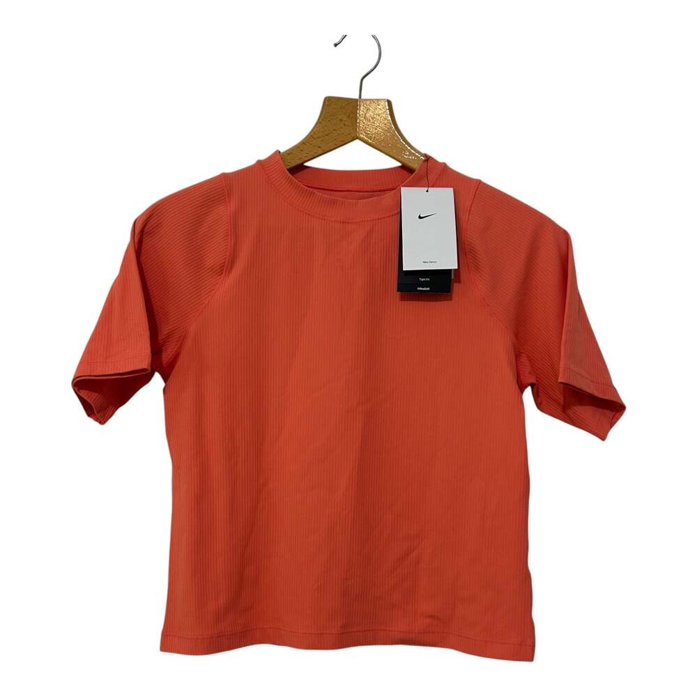 Nike Zenvy Women's Tight Fit InfinaSoft Ribbed Short Sleeve Shirt Medium Orange